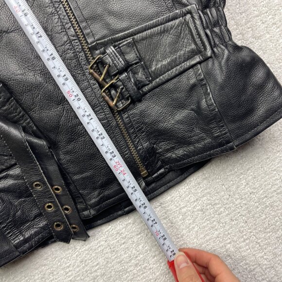 Bullmaster Leather Motorcycle Belted Biker Jacket Café Racer Black Women Sz M - Picture 11 of 16